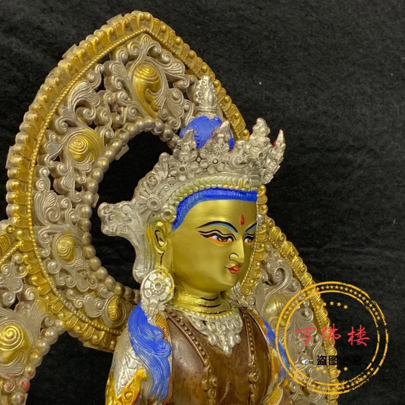 33 cm Copper Gilt Retro Color Longevity Buddha Statue Tibetan Culture Home Ornaments 10-Inch Painted Tibetan Bodhisattva