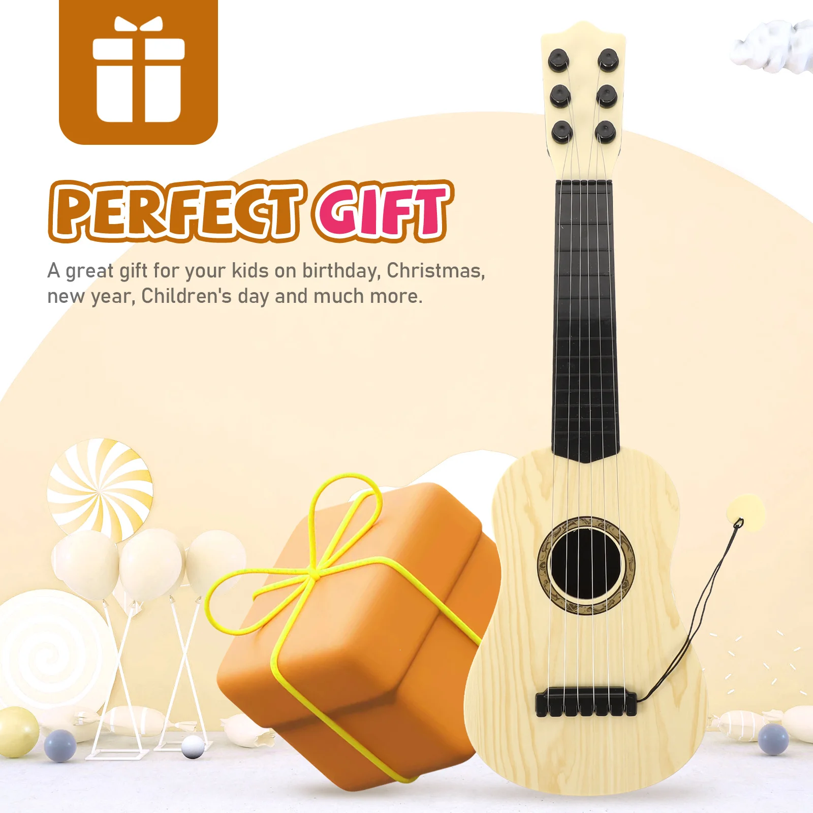 Brinquedo de guitarra infantil para meninos, instrumento musical para iniciantes, ukulele de plástico