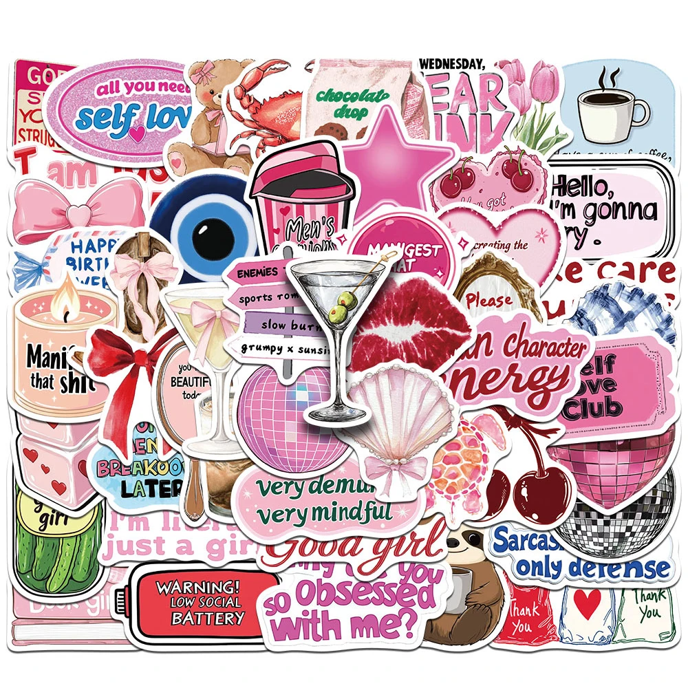 10/30/50pcs Lindas Pegatinas Estéticas Y2K Rosas Inspiradoras para Chicas, DIY, para Skateboard, Laptop, Scrapbook, Kawaii, Impermeables
