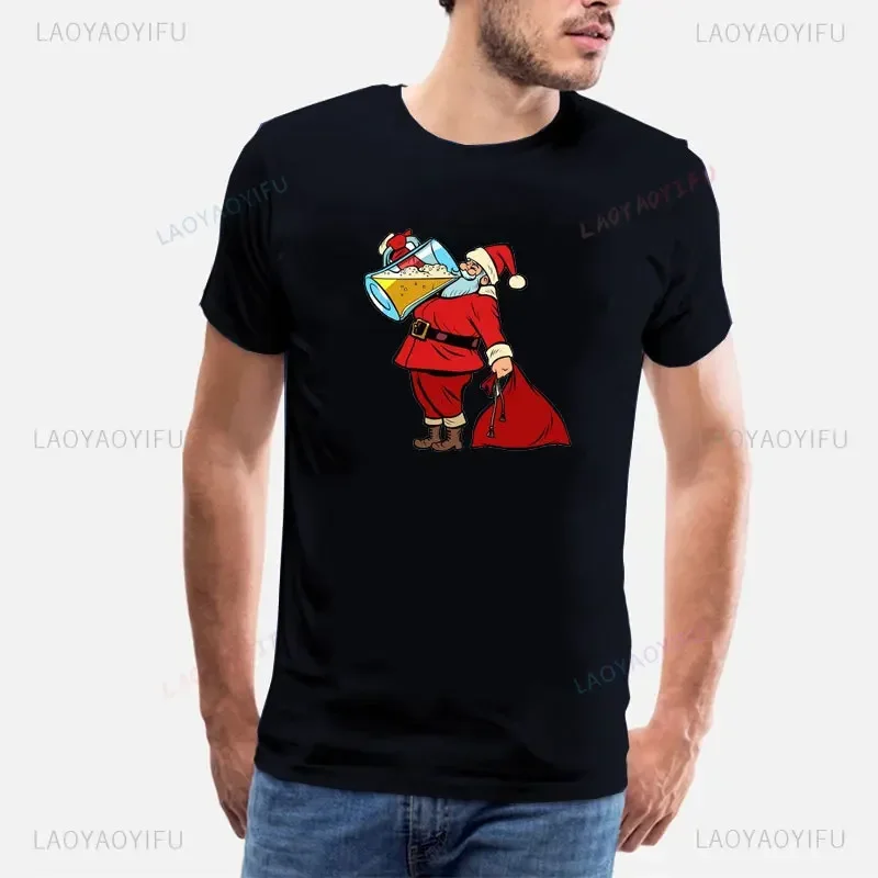 2025 Santa Claus Gedruckt männer T-shirt Neue Jahr Party Weihnachten Kleidung Casual Oansatz Kurzarm Tops Mode Lose T-shirt