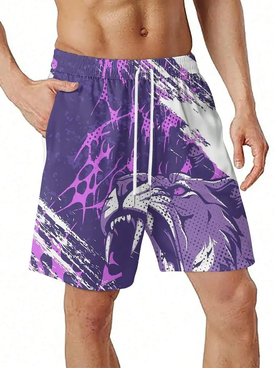 

Mens Athletic Shorts With Purple Leopard Print, Lightweight Breathable Polyester