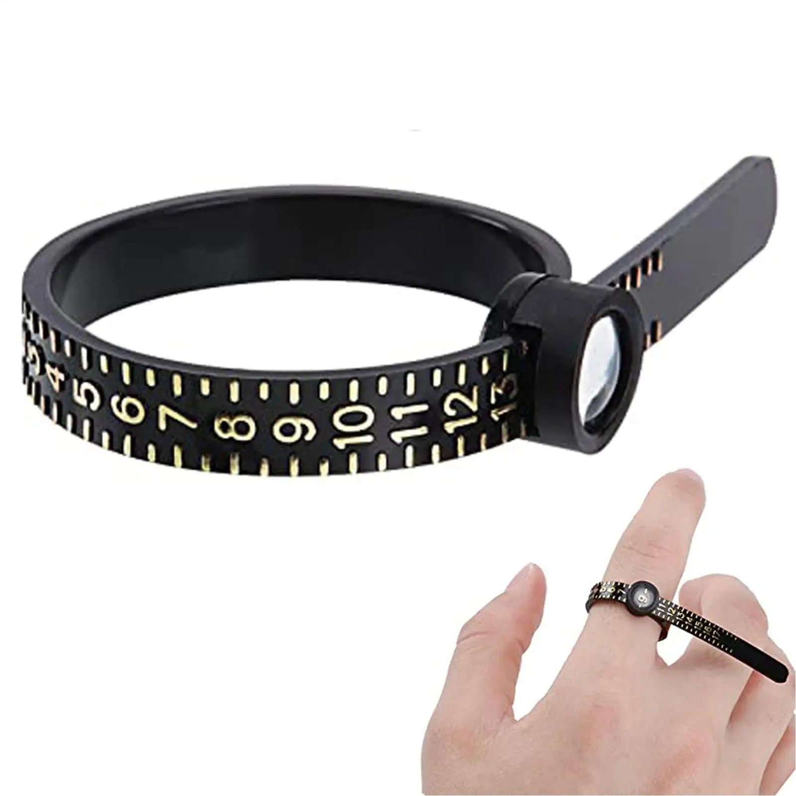 

Black/White color Size Ring Ruler Ring Measuring Tape Ring Measuring Tool Annular Coil Finger Size Filter with Magnifying Glass