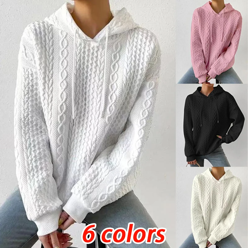 

New Autumn Fashion Women's Casual Long sleeved Solid Knitted Sports Hoodie Pullover Top Sweater Women's Hoodie