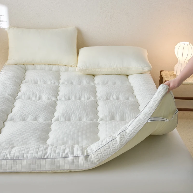 Solid Color Waffle Weave Thick Padded Mattress Topper All Seasons Queen King Size Quilted Mattress Pad Fluffy Soft Sleeping Pad