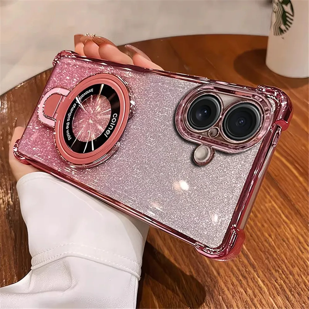 Plating Shockproof Gradient Glitter Case For Honor 200 Pro 100 90 80 70 60 50 SE X9A X60 Magic 5 Lite 6 Pro Magnetic Stand Cover