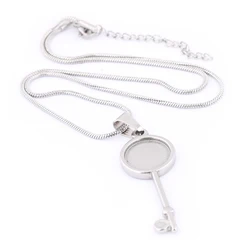 2pcs Stainless Steel Key Charm Necklace Bezel Blanks Fit 14mm Cabochon Pendant Base Setting Trays Diy Jewelry Making Supplies
