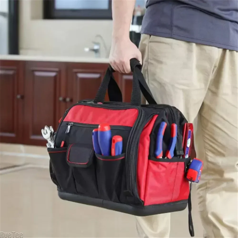 

2024 New High Quality Tool Bag 1680D Cloth Oxford with Zipper Pockets Extra Pockets Plastic Bottom for Electrician Carpenter