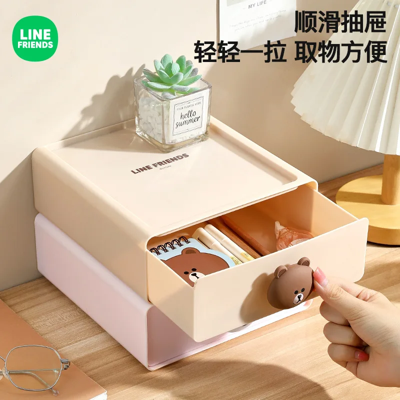 LINE FRIENDS Desktop Drawer Storage Box Anime Kawaii Large Capacity Desk Organization and Storage Boxes Can Be Stacked