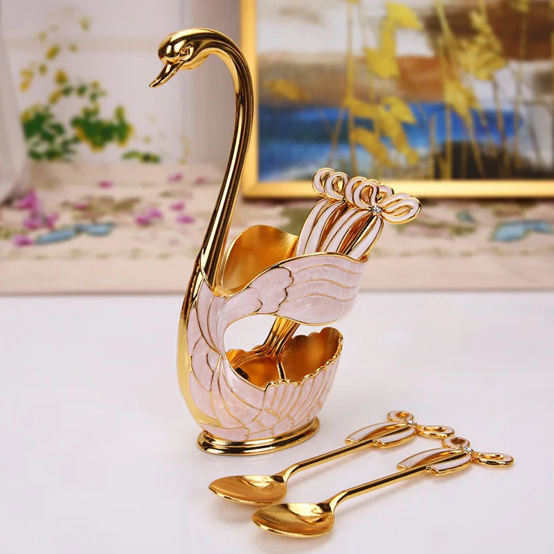 

Coffee Spoon Fruit Spoon Fork Set Household Ornament Fashionable Fruit Cute Swan Dessert Spoon Tableware