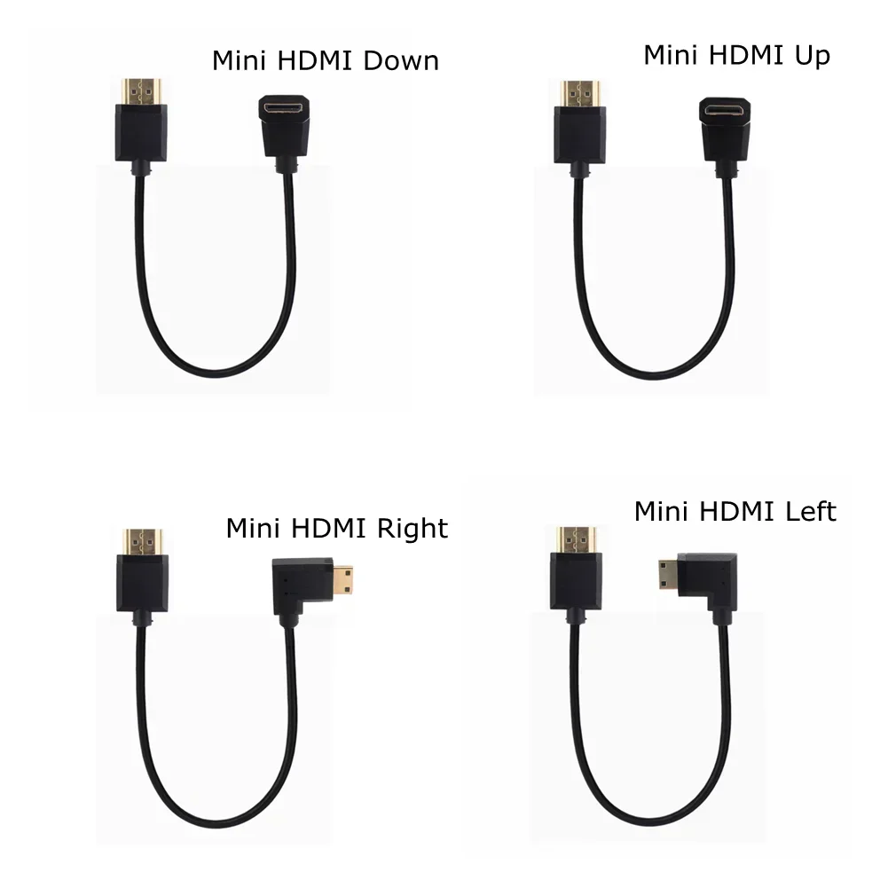 Przenośny 15CM OD3.0mm Super miękki Micro HDMI-kompatybilny i Mini-HDMI 2.0 męski kabel cienkie krótkie HD 2K 4K @ 60 HDMI2.0 przewód kątowy 90