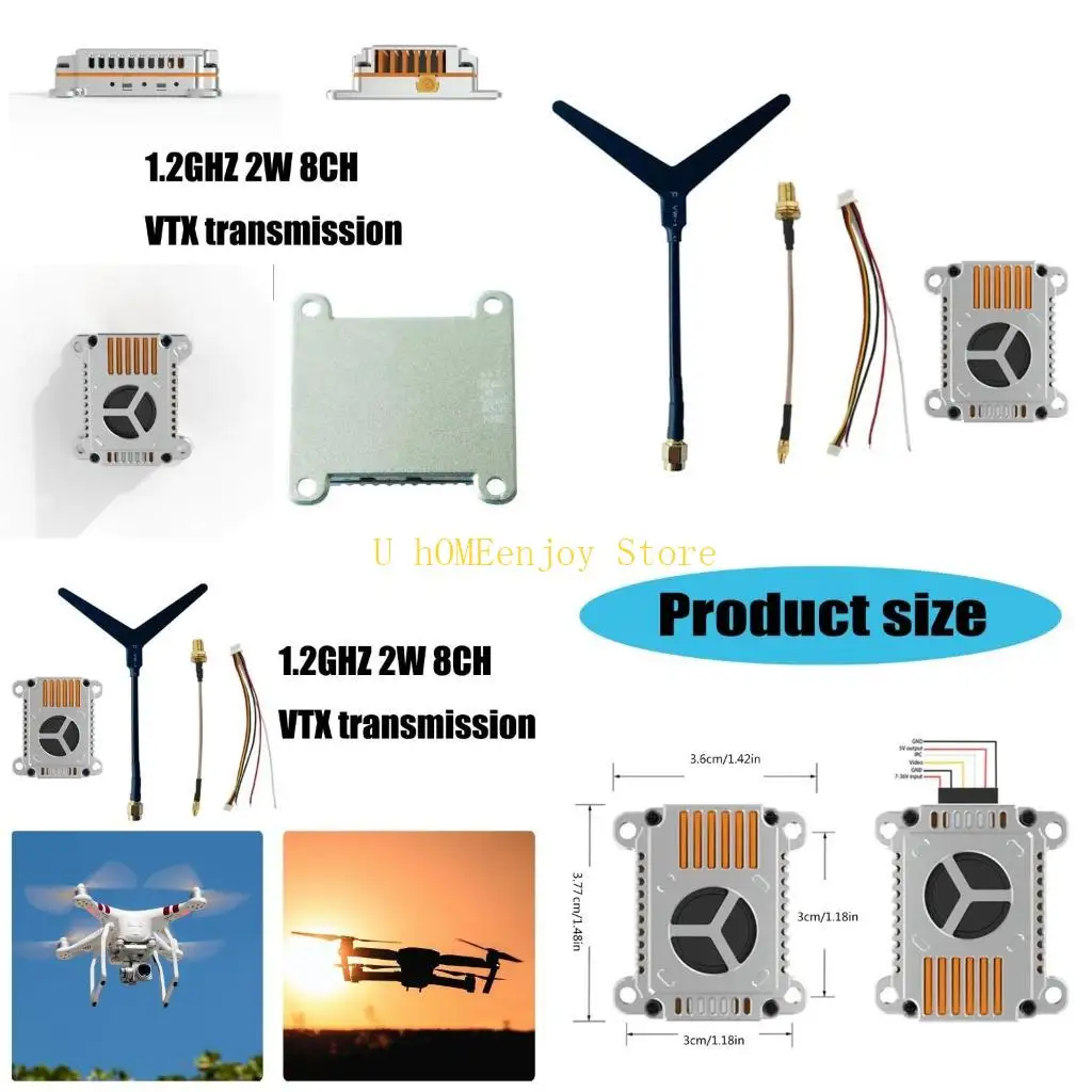 

B0KF 1.2GHz 2W Video Transmitter FPV Transmitter 1.2GHz 2W 25/2000mW Adjustable for Long Ranges FPV Cameras