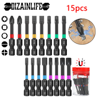 15PCS Magnetic Batch Head Impact Electric Screwdriver Bit Set Magnetic Case 5 Types S2 Head Bit Anti-slip Waterproof Bits