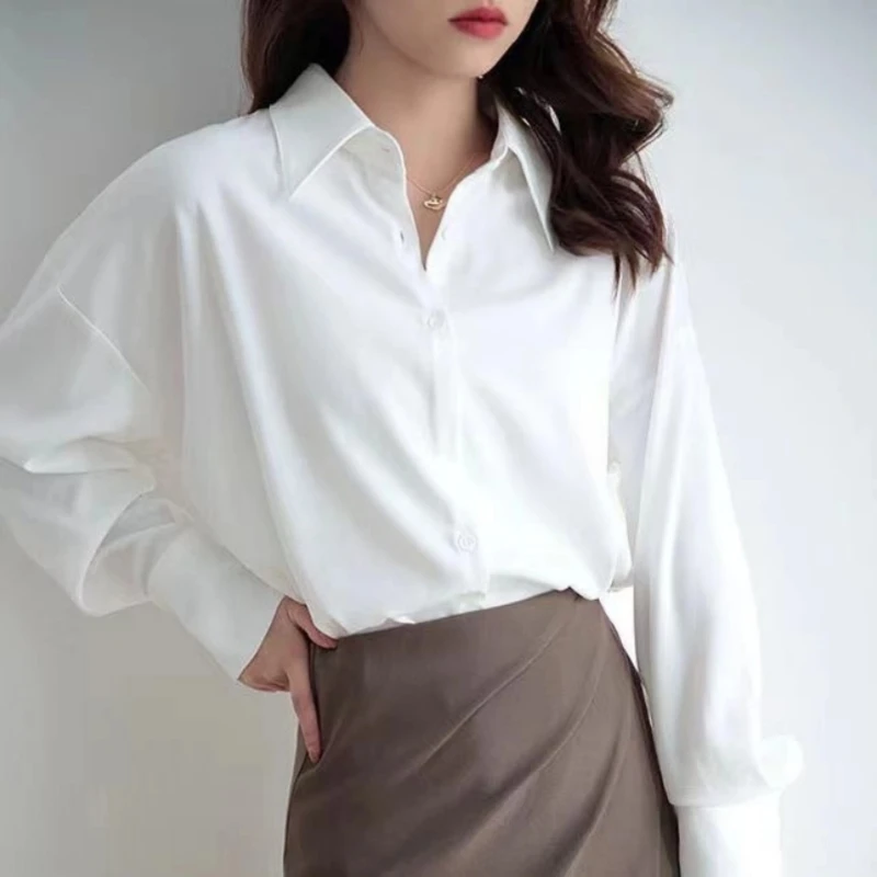 

Women Clothing Office Lady Simplicity Basic Shirt Tops Spring Autumn Polo Neck Long Sleeve Loose Elegant Blouse Fashion Vintage