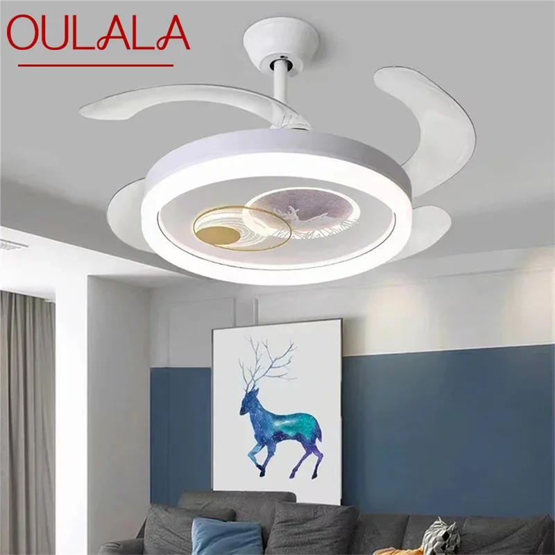 OULALA Nordic Children Stealth Fan Light LED Modern Living room Restaurant Bedroom Ceiling Fan Light Remote Electric Fan Light