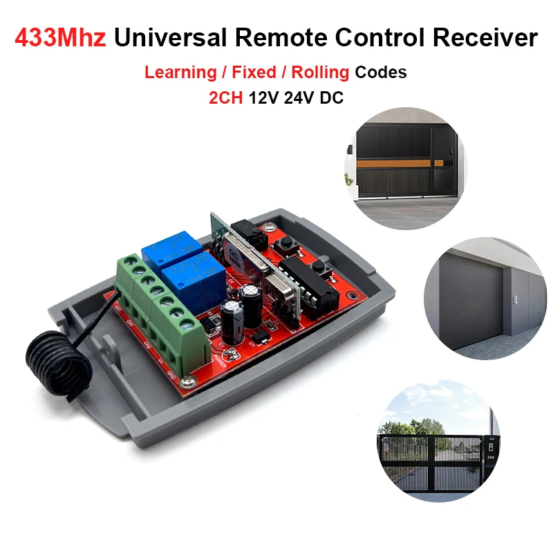 Porta De Garagem Universal Receptor De Controle Remoto, Comando Do Transmissor, 12V-24V, 433MHz