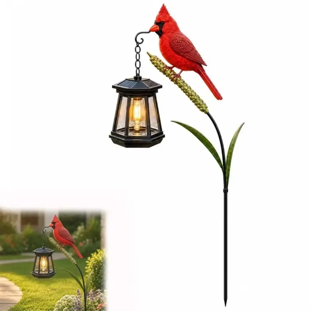 Long-lasting Metal Solar Light Vintage Bird Red Bird Lantern Ornament Rustic Garden Light Patio