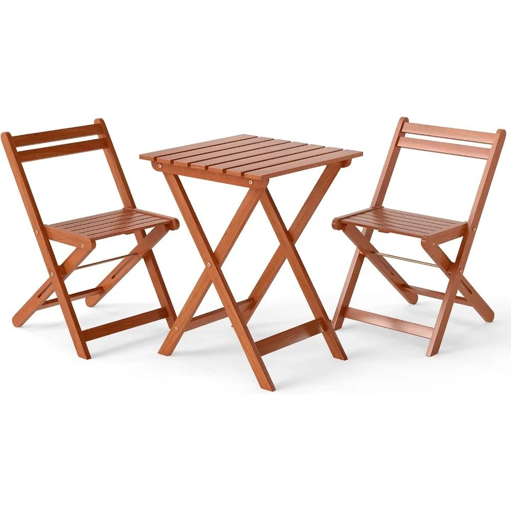 

Folding Bistro Table and Chairs Set, Solid Wood Small Patio Dining Set, Outdoor Cafe Table & Chairs Backyard, Balcony, Deck