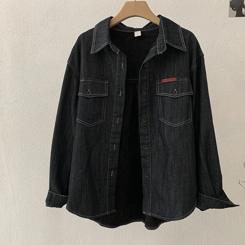 التلبيب المخملية المرأة الدنيم سترة الخريف الشتاء موضة كم طويل فضفاض معطف دافئ منتصف طول الإناث ملابس خارجية سميكة القمم #6