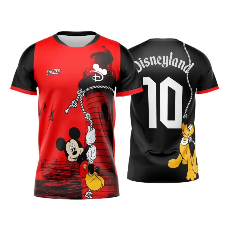 ديزني ديزني لاند لكرة القدم جيرسي ميكي وبلوتو الكبار الاطفال تي شيرت الأسرة مطابقة وتتسابق سريعة الجافة مريح Athleisure حجم كبير #1