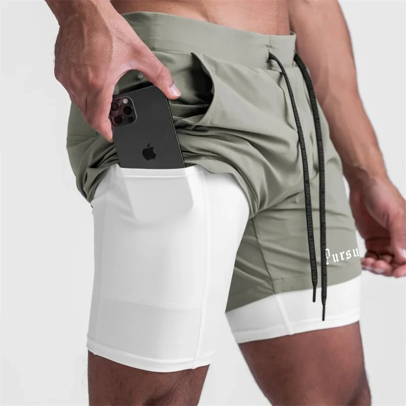 Double-deck camouflage men shorts gyms fitness pants summer running training woven shorts men quick drying 2 in 1 sports shorts