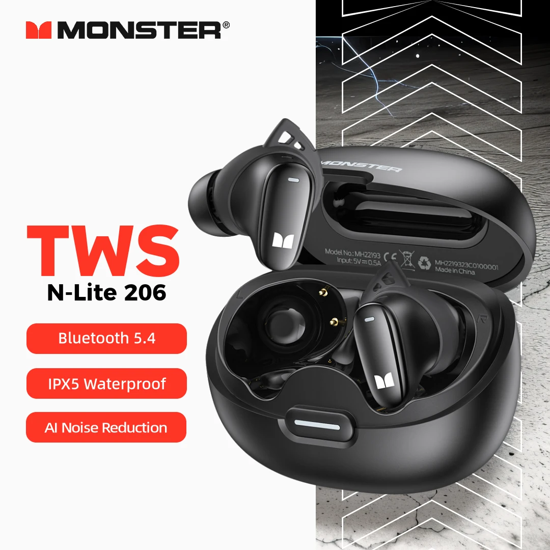 

Monster TWS Bluetooth Earbuds Wireless Bluetooth 5.4 Sports Earphone AI Noise Cancelling IPX5 Headphones for IOS Android Phones