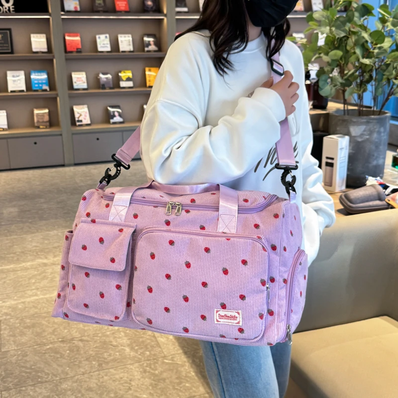 Kawaii Strawberry Travel Bag Large capacity fitness Bag Women Shoulder Bag for Short Trip Luggage Bag Clothes Storage Gym Bag