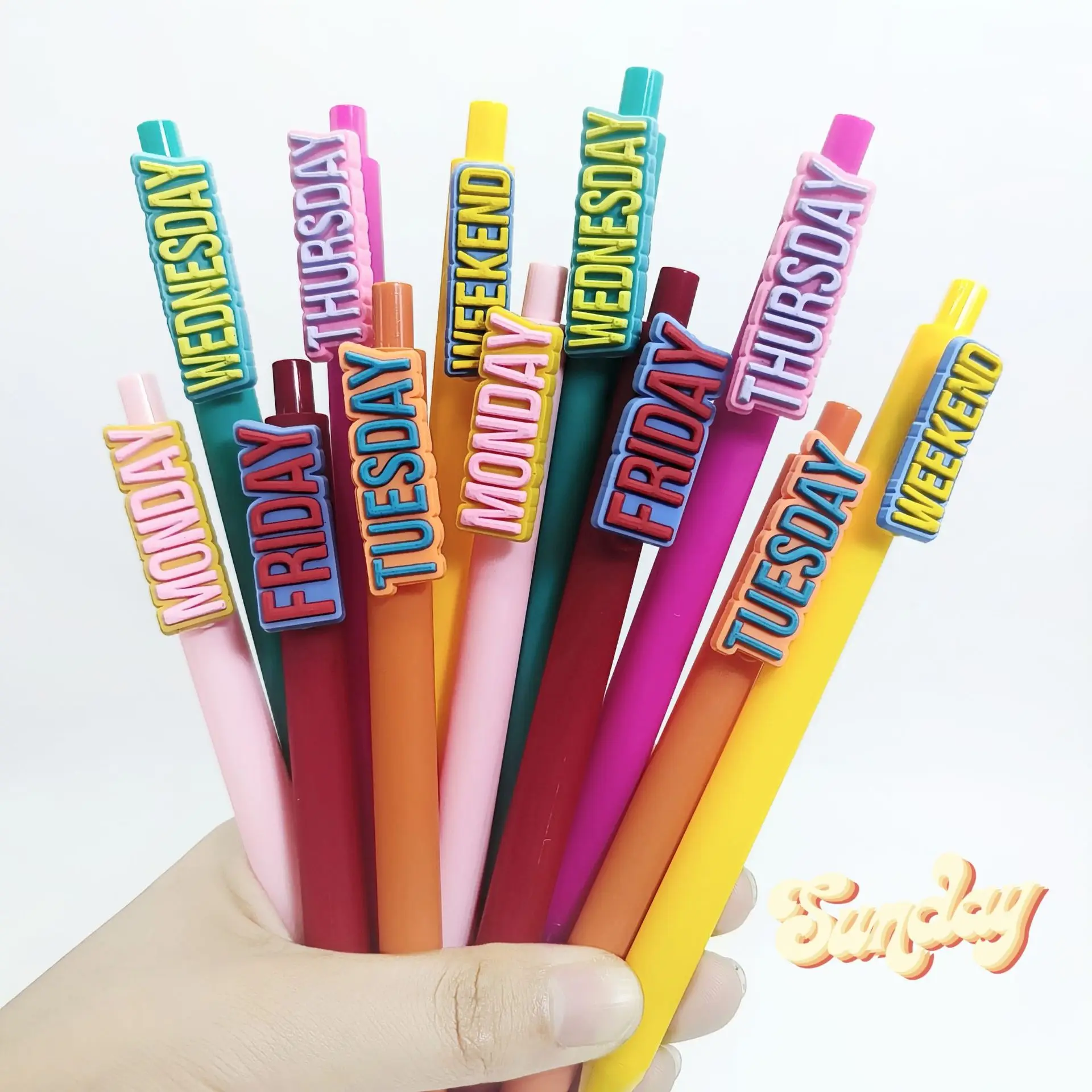 2025 New Weekly Surface Mount Pen Weekly Theme PVC Soft Rubber Surface Mount Ballpoint Pen, Student Writing Gift Pen