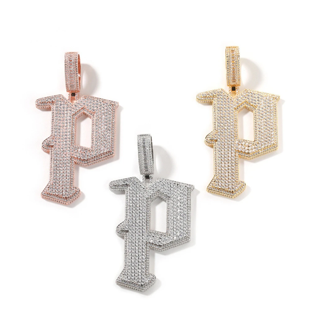 

Новый хип-хоп медный инкрустированный цирконом большой кулон с буквой P унисекс модные универсальные ювелирные изделия