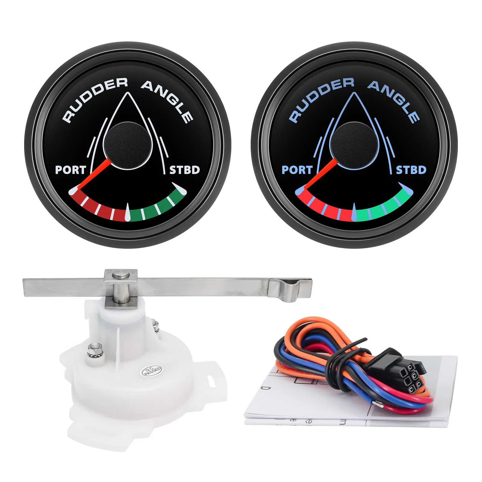 12V24V 52MM 8 Color Backlight Rudder Angle Indicator Waterproof Rudder Position Gauge 0-190ohm for Boat Yacht Marine with Sensor
