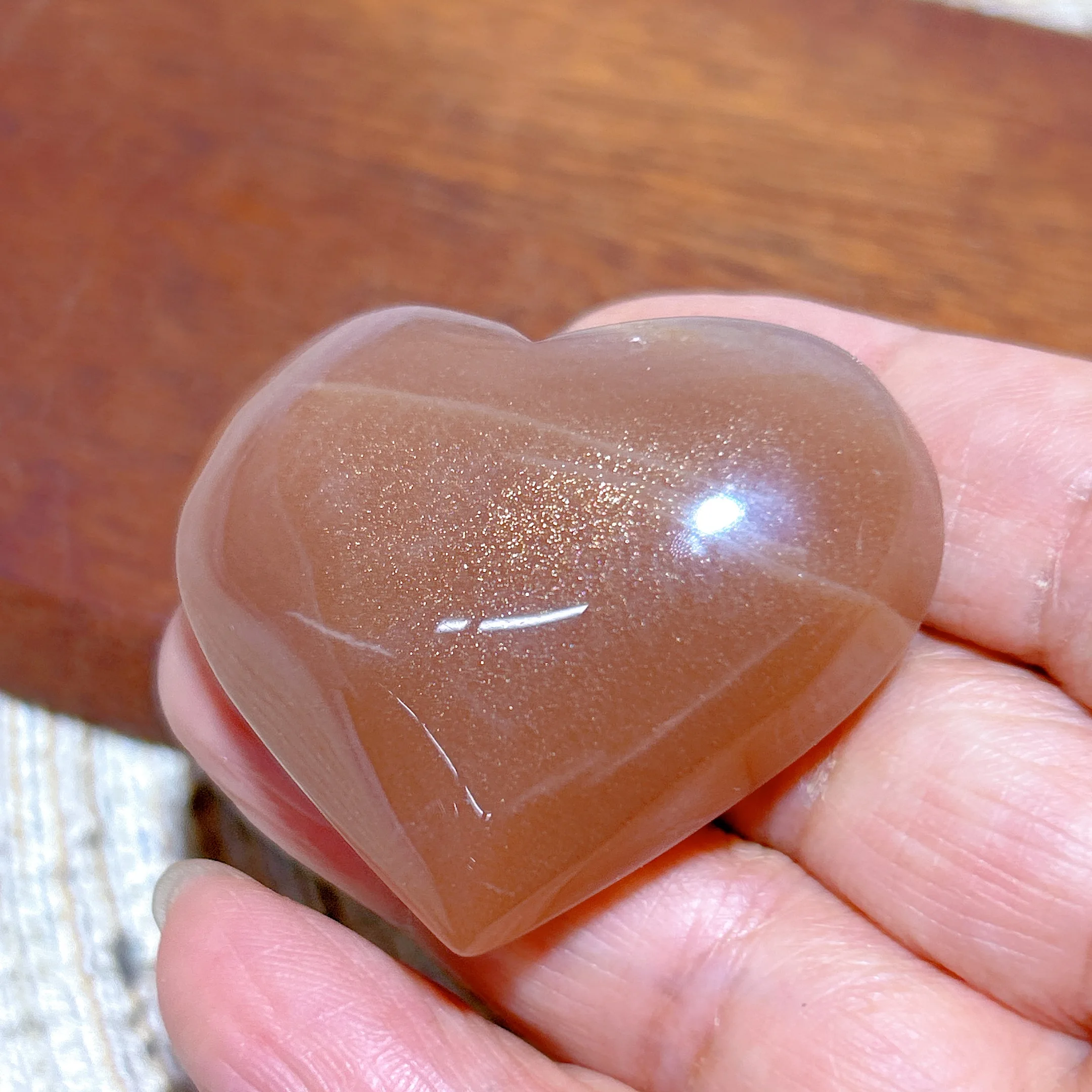 Healing Natural Crystal Sunstone Mixed Peach Moonstone Heart Rainbow Flashy Gemstones Energy Mineral