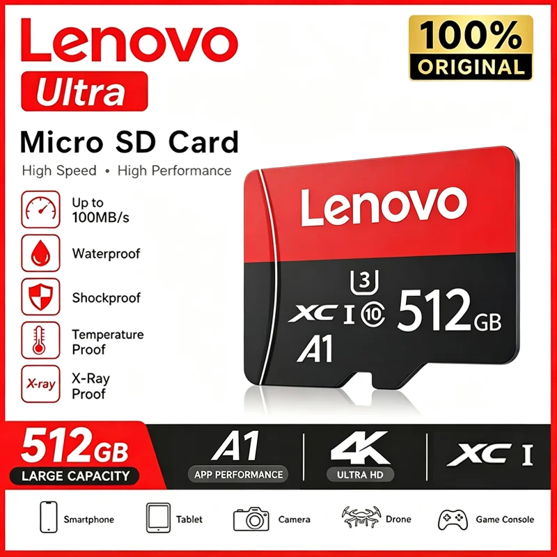 Lenovo High-Speed 512GB Surveillance TF Card Micro SD 128GB 1TB Memory Card High Durability Class10 U3 for CCTV Camera Dashcam