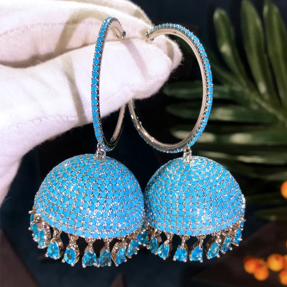 

Kellybola Trendy Big Blue Drop Earrings For Women Wedding Cubic Zircon Indian Dubai Bridal Earrings Costume Jewelry Daily Party
