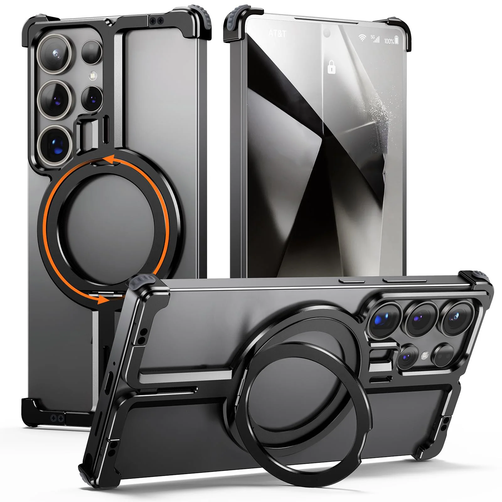 

For Samsung Galaxy S25 Ultra Magnetic Case with 360° Ring Stand, Slim Metal Frameless Drop-Proof Cover