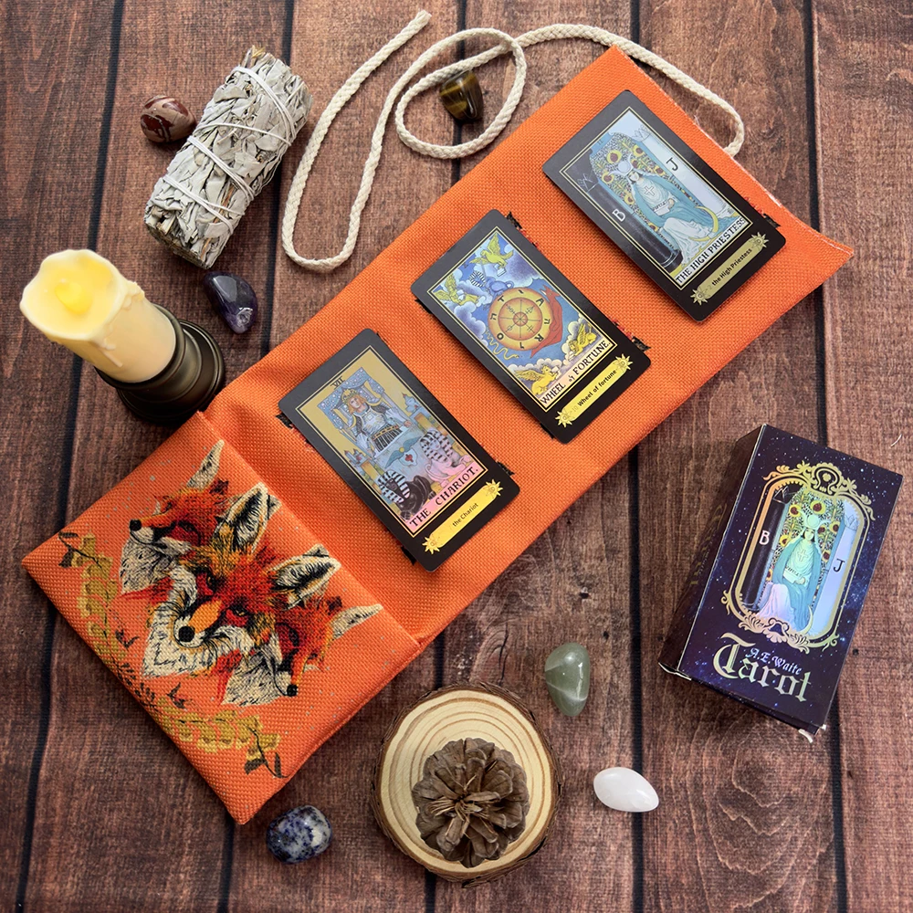 Fuchs-Tarot-Aufbewahrungstasche, Wahrsagungs-Wickeltasche, Tarotkarten-Tischdecke, Mysteriöser Mond, Tier, Sternenhimmel, Aufbewahrungstasche, Deko-Geschenk