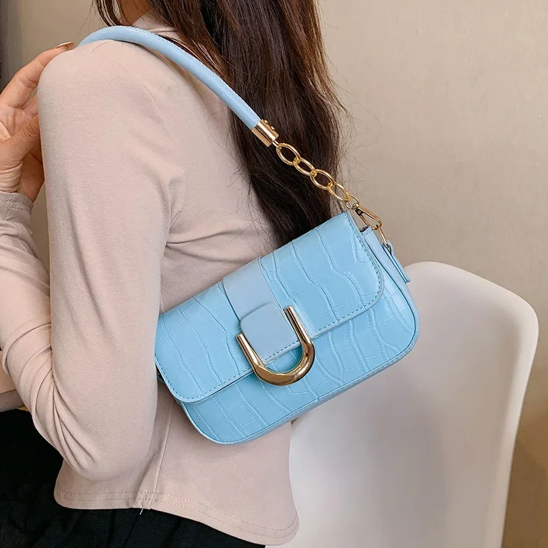 

Fashion Crocodile Print Women Shoulder Bags Soft Pu Leather Ladies Handbags Underarm Purse Clutch Small Square Bag for Female