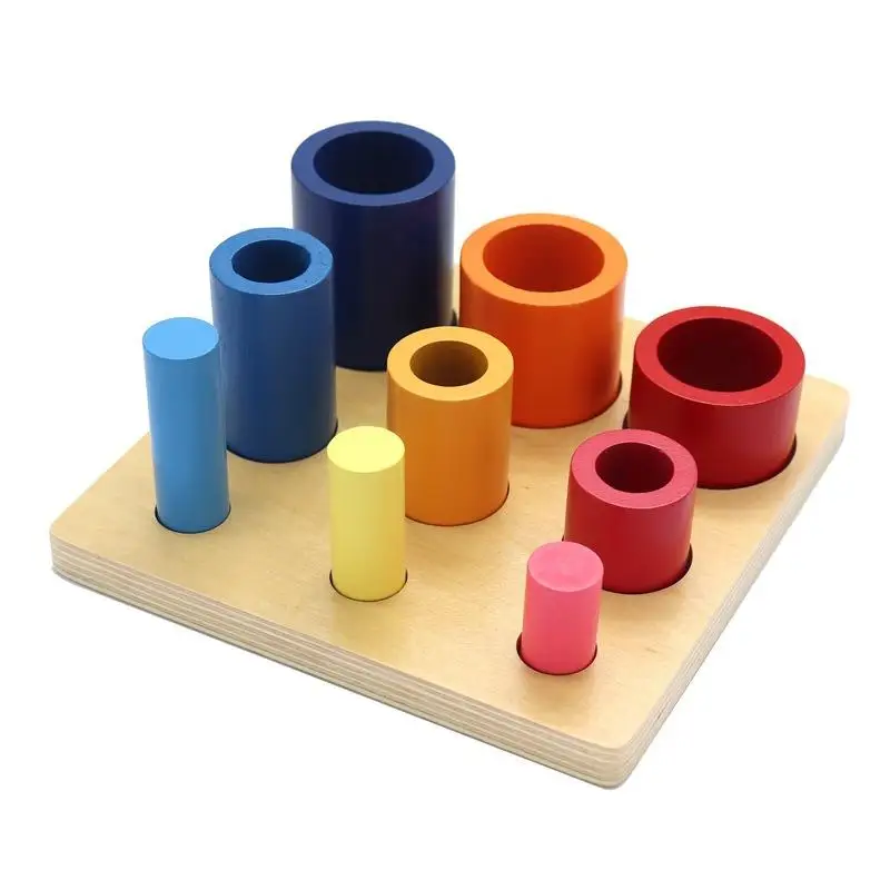 Jouets en bois Montessori pour l'éducation précoce des enfants, différents cercles et cylindres, blocs de couleur assortis, jouet de Cognition