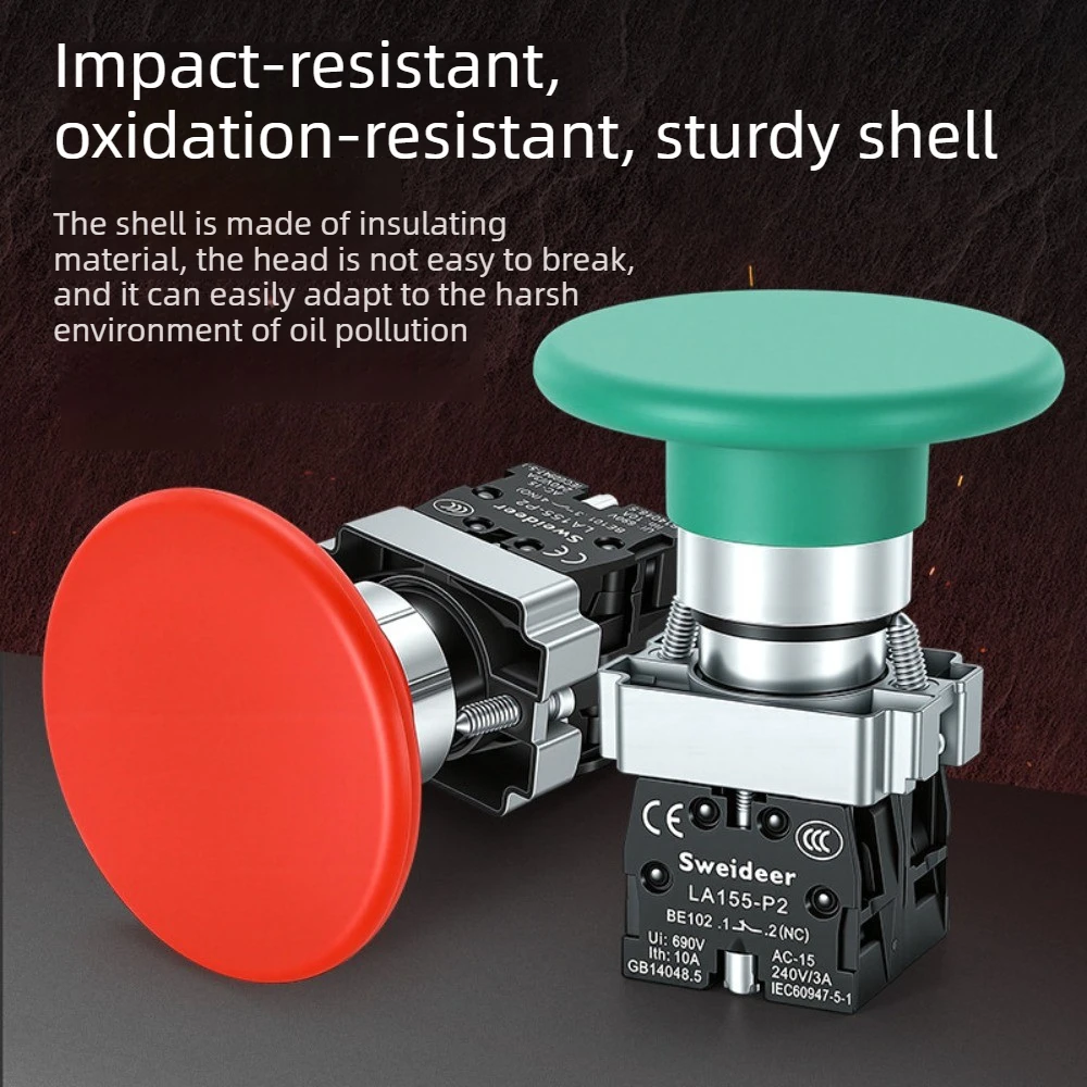 Sweideer Big Mushroom Head Machine Tool CNC Punching Press Button Switch, Jogging Self Restarting 22MM Power Round Switch