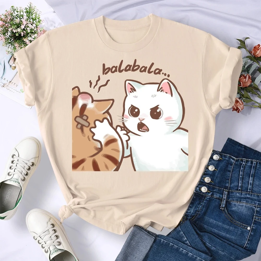 

Женская футболка с принтом Fun Two Cats Arguing, летняя футболка с круглым вырезом, женские топы, модная одежда, мягкая спортивная одежда
