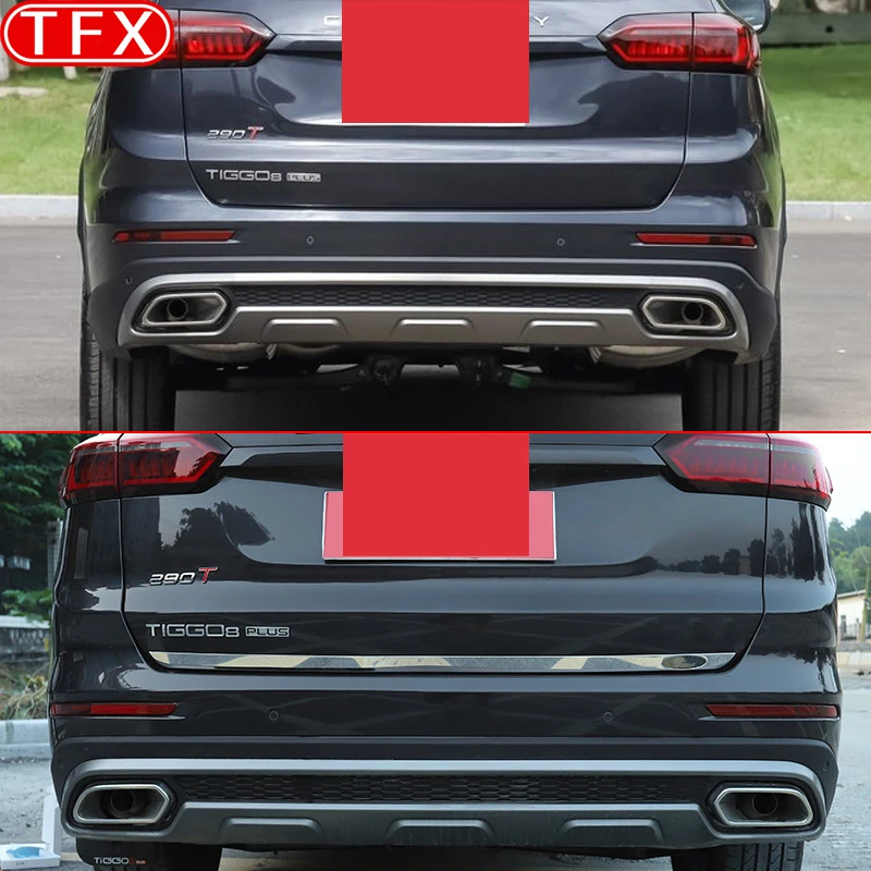 Car Styling Rear Door Trim Stainless Steel Trunk Chrome Trim Tailgate Strips For Tiggo 8 Pro Max 2022-2024 interior Accessories