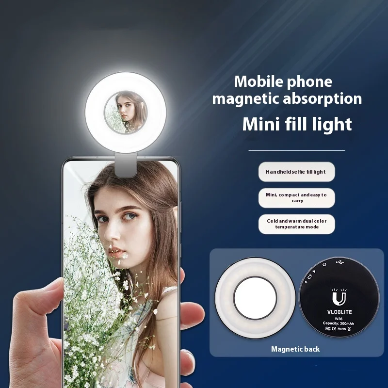 Lumière d'appoint pour téléphone portable, mini miroir de maquillage, diffusion en direct, W36