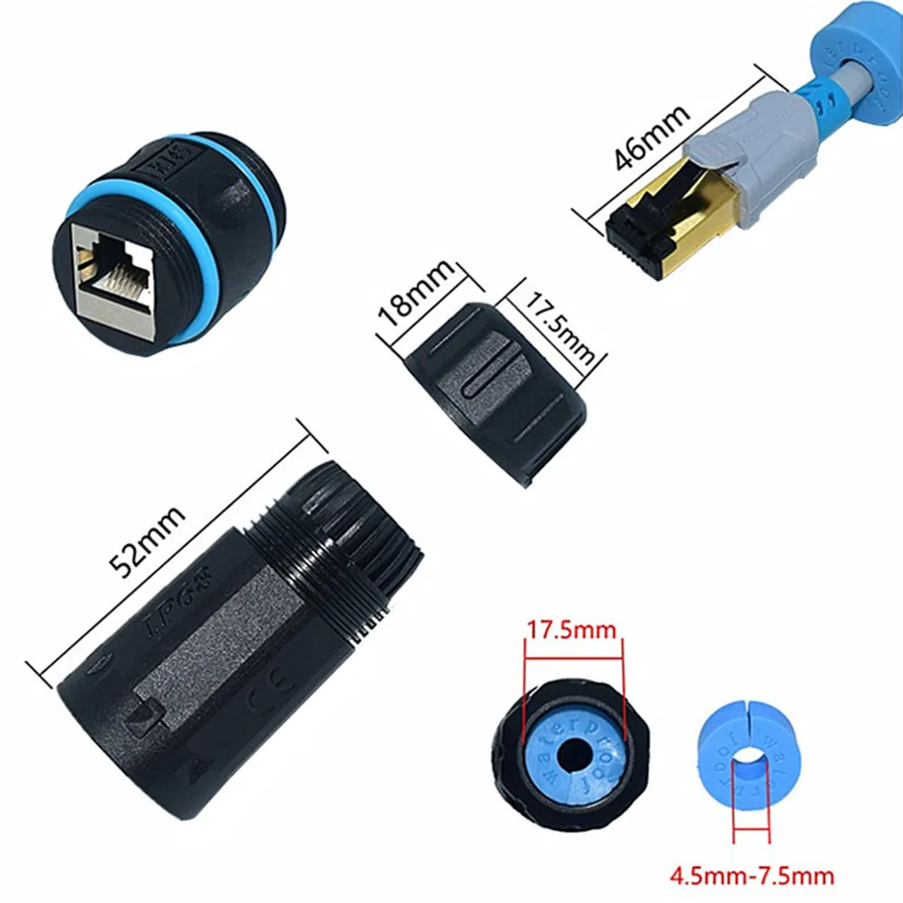 Acoplador RJ45 Conector impermeable RJ45 IP68 Cable de red blindado impermeable Cat5/5e/6 Ethernet LAN Cable conector
