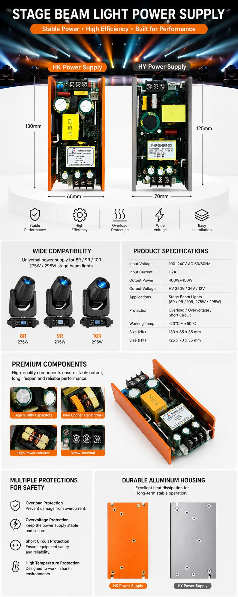 New Original 450W Moving Head Beam Light Power Supply 380V 36V 24V 28V 12V for 8R 9R 10R 275W 295W Stage Lamp