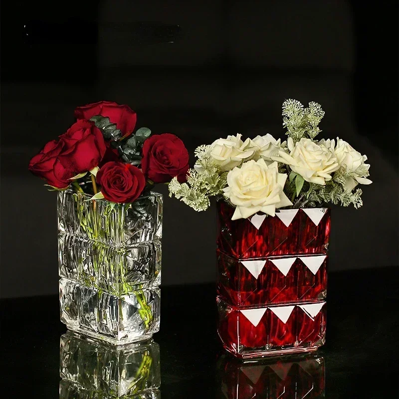 

Home Red Luxury Geometry Hydroponics Transparent Glass Small Vase Living Room Home Soft Decoration Flower Ornaments