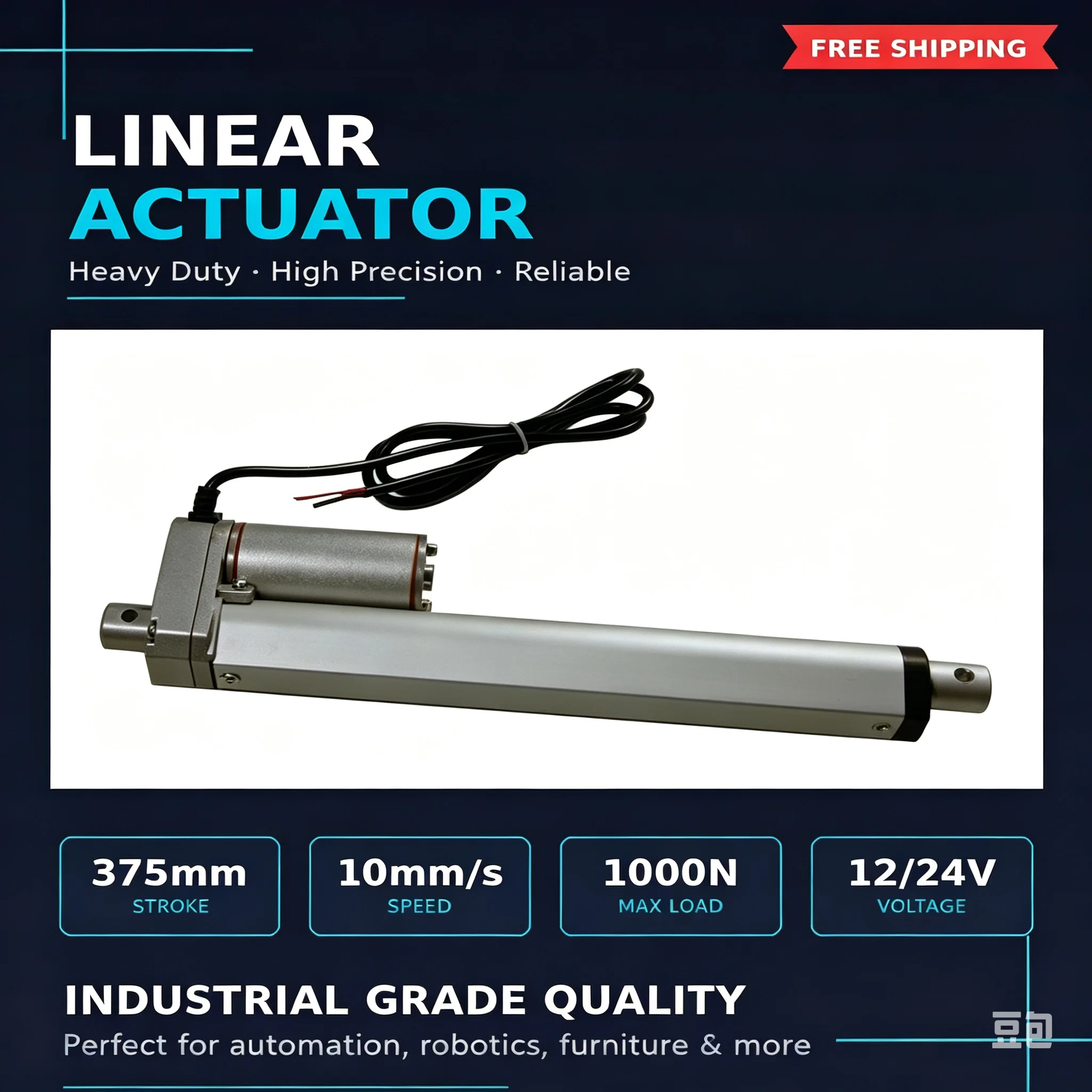envio-gratis-actuador-lineal-de-375-mm-con-2-soportes-metalicos-carga-maxima-de-1000n-motor-lineal-electrico-de-10-mm-s