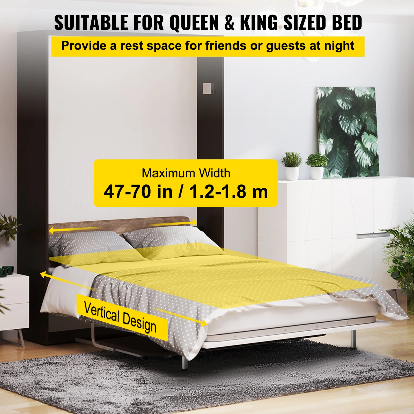 SucceBuy Kit de hardware para cama Murphy DIY, montagem vertical, mecanismo de mola para cama de parede, resistente, King Queen, suporte para cama, hardware DIY