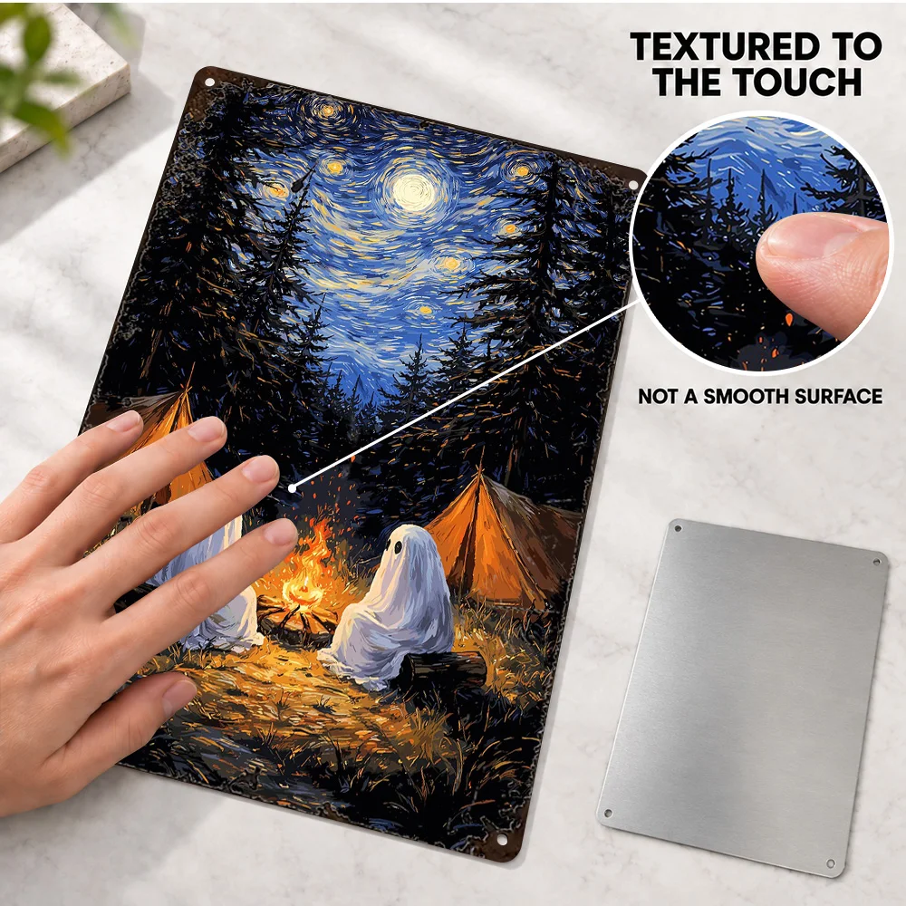 Ghosts Camping Under Starry Sky Aluminum Poster Astronomy Graphic Home Office Wall Art Customized Metal Sign Cosmic Decor Gift