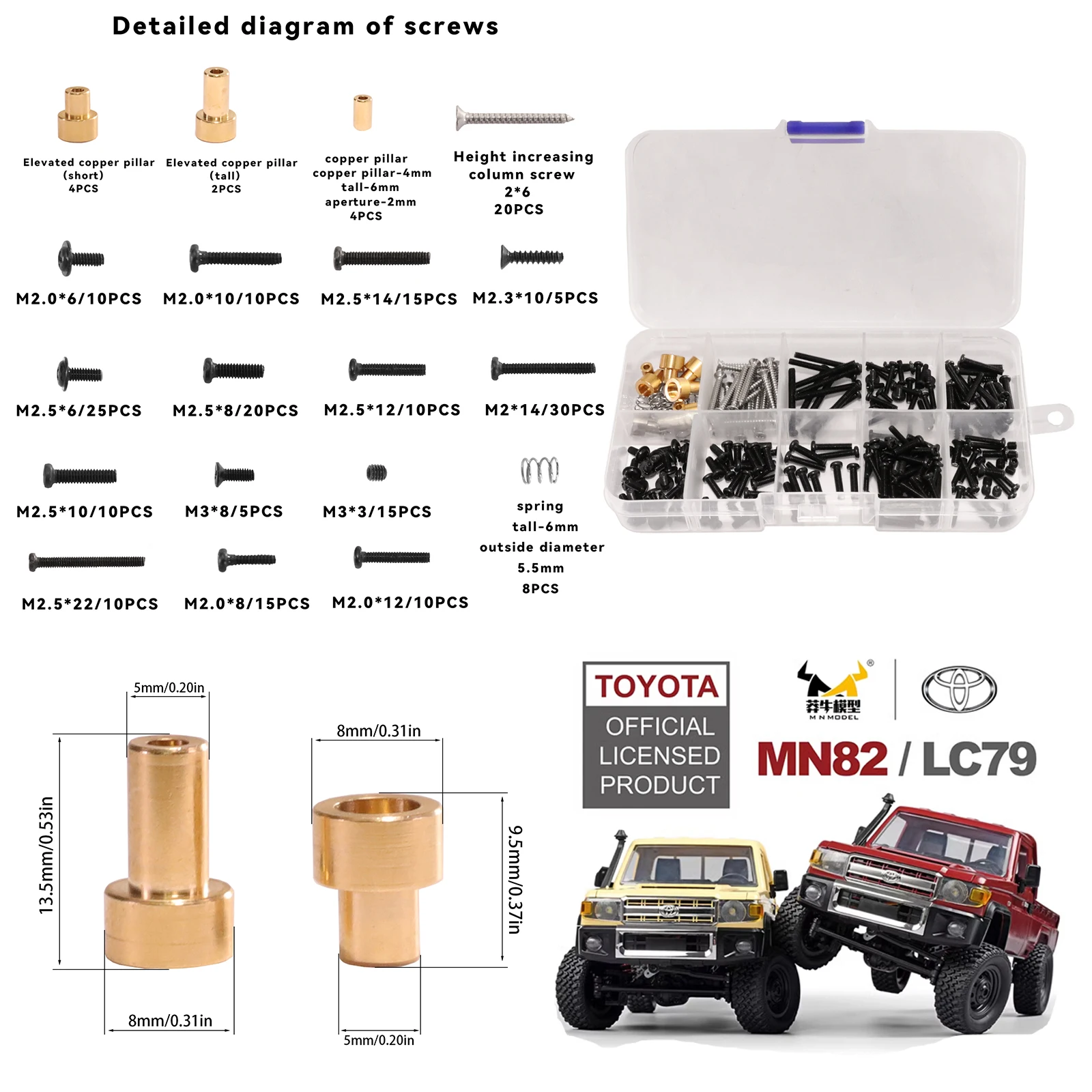 MN82 Pro LC79 MN82S المسمار مجموعة مسامير معدنية احتياطية أدوات إصلاح قذيفة السيارة رفع العمود السحابة عدة ل 1/12 MN 82 RC سيارة جزء