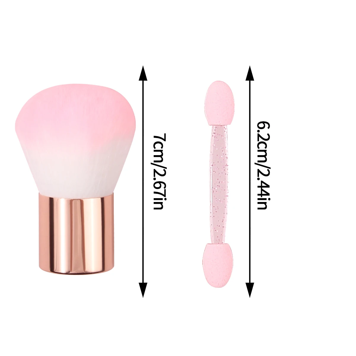 Bastoncino in spugna rosa a doppia testa, pennello per specchio per manicure, pennello per polvere per manicure e pennello per trucco viso in stick per ombretto