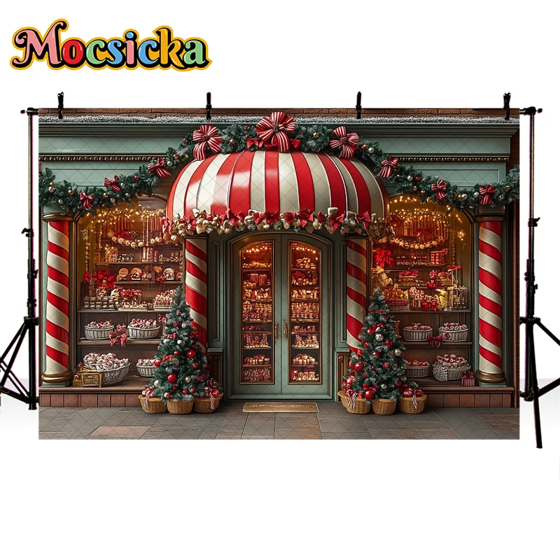 Mocsicka Photography Background Winter Christmas Dessert Shop Snow Xmas Trees Kids Family Portrait Decor Backdrop Photo Studio