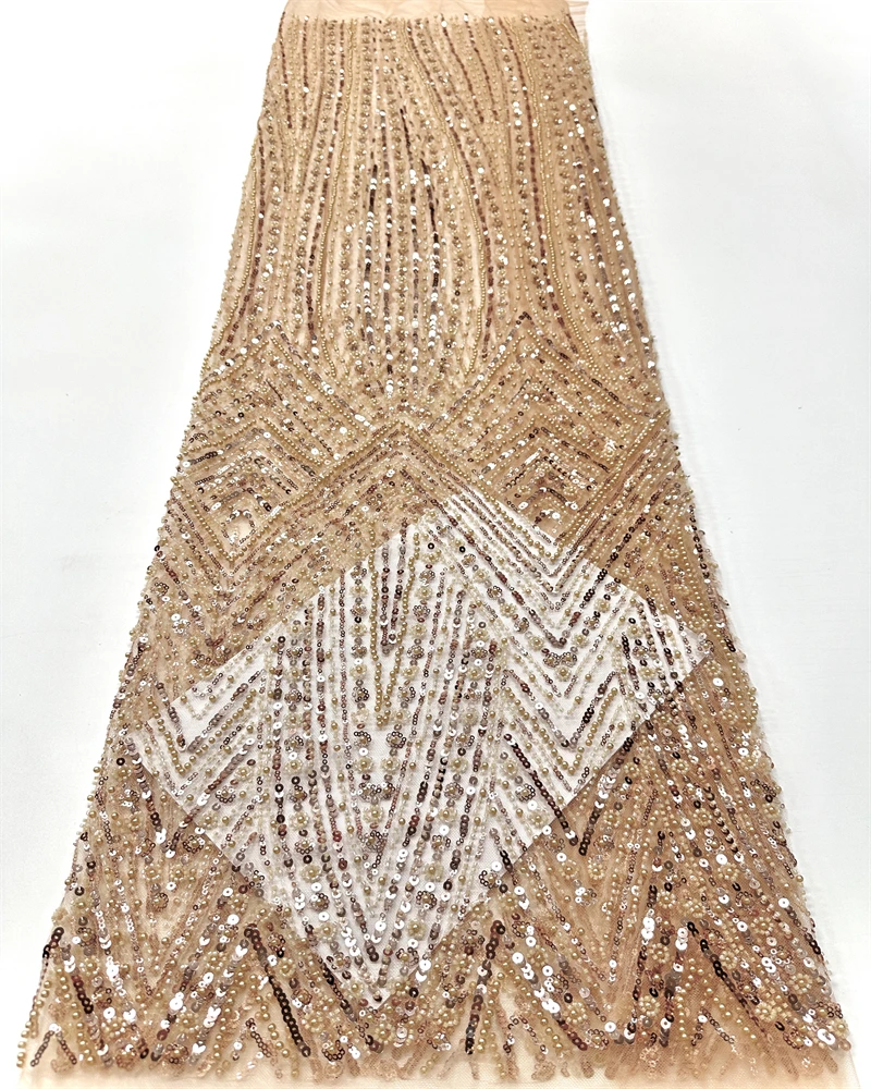 African Tulle Lace Fabric 2025 French Net Sequins Fabric Sewing Embroidery With Beads Lace Tulle Mesh Nigeria Dress